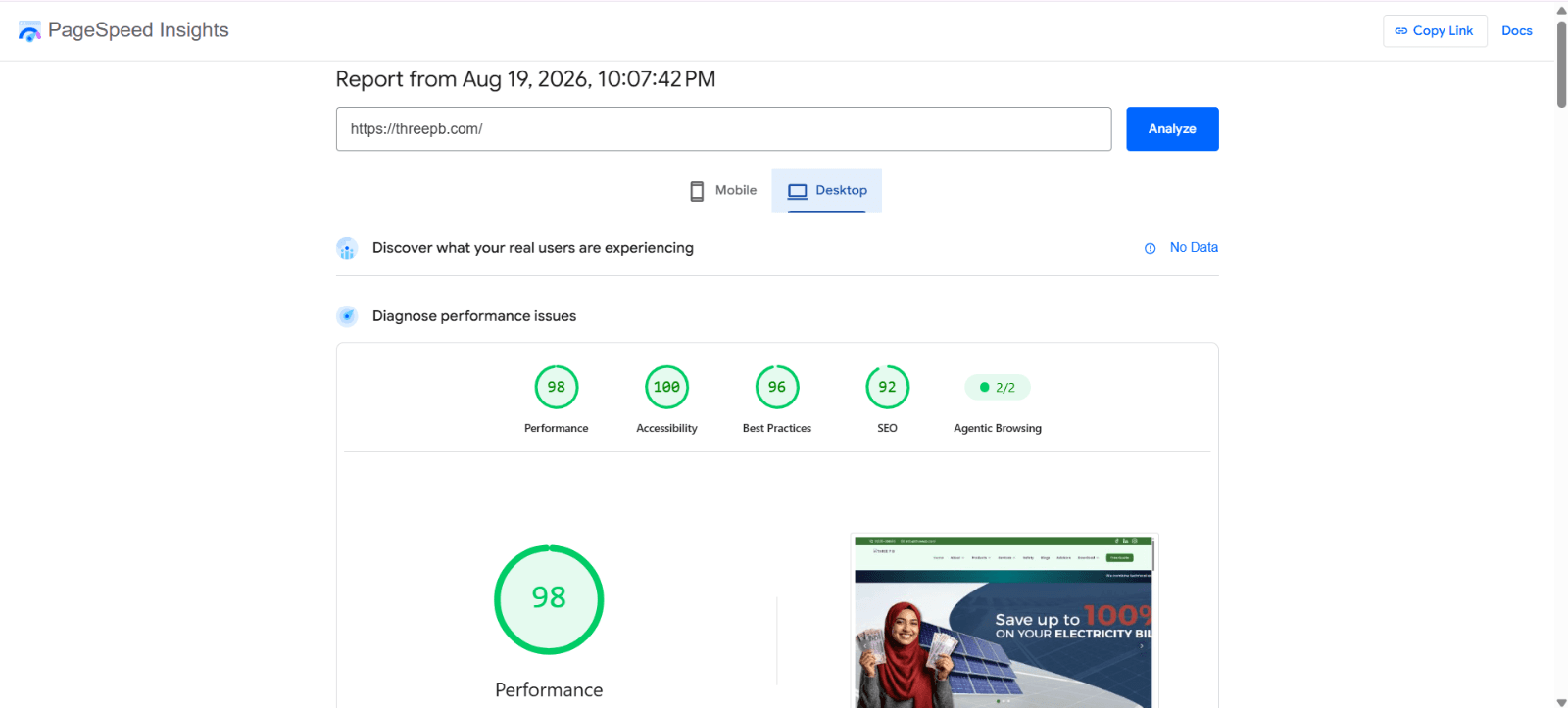 PageSpeed Insights for desktop